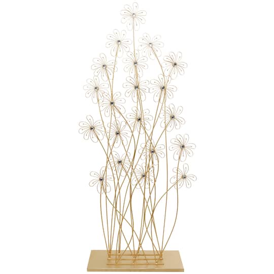 5ft. Gold Metal Tall Floral Sculpture with Crystal Embellishments